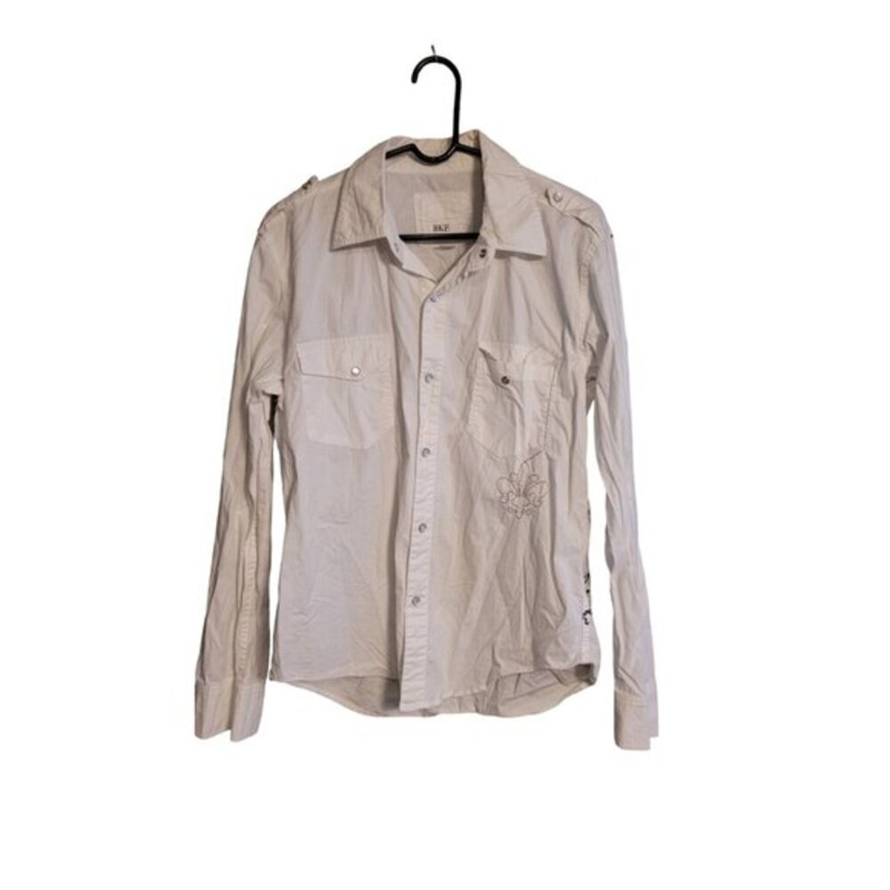 Buckle Shirt‎ Mens M Slim Fit Long Sleeve Button Up Graphic Design On Back